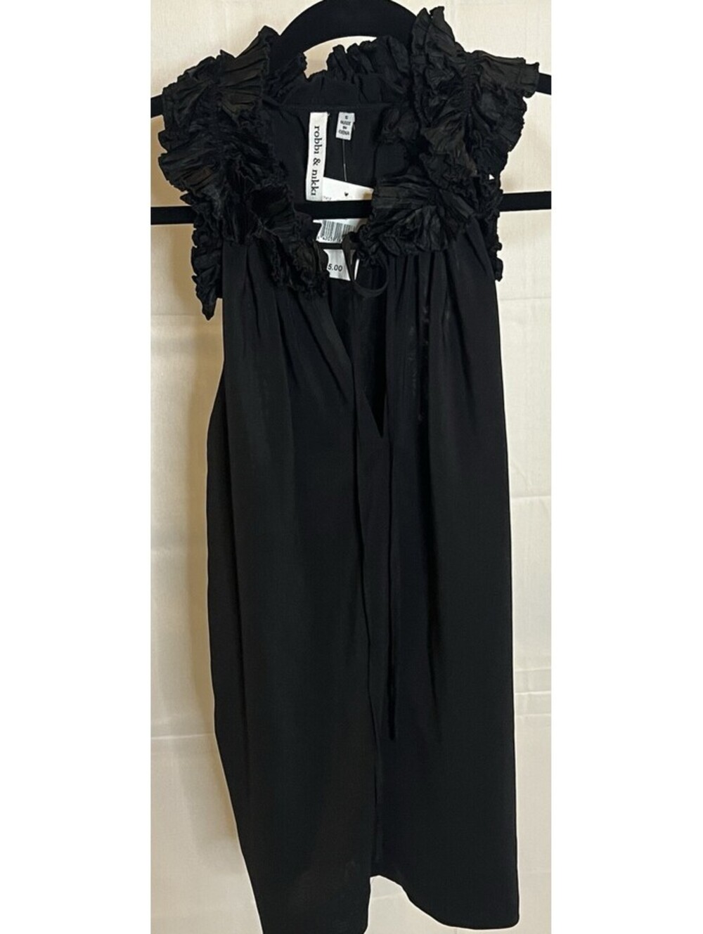 Robbi & Nikki Robert Rodriguez Black Ruffle Pleated Halter Tunic Blouse SZ S NWT